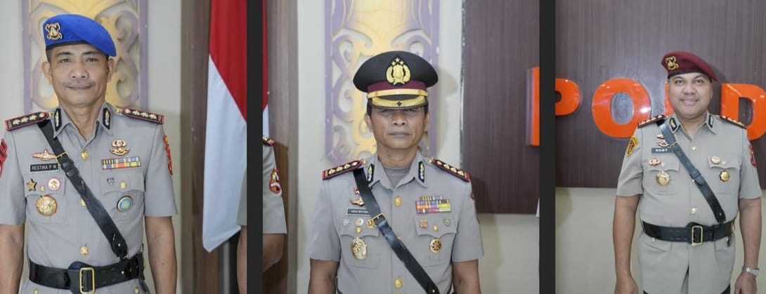 SERTIJAB: Pejabat baru Polda Kaltim, dari kiri Direktur Polairud, Direktur Intelkam dan Direktur Resnarkoba.