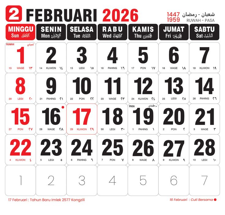 Kalender Februari 2026.