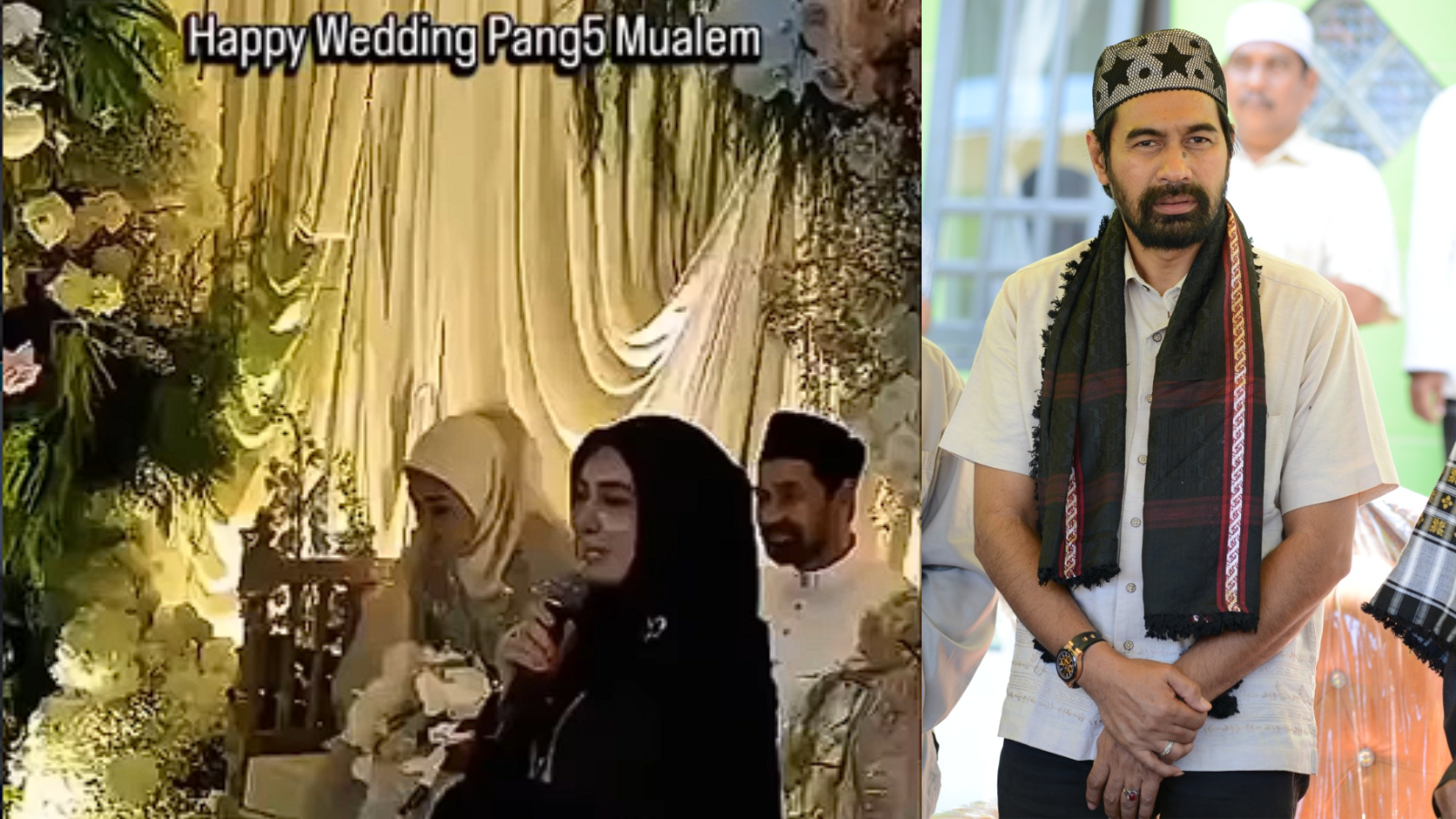 Kolase foto dan tangkapan video yang diduga Gubernur Aceh Mualem menikah lagi di Malaysia.