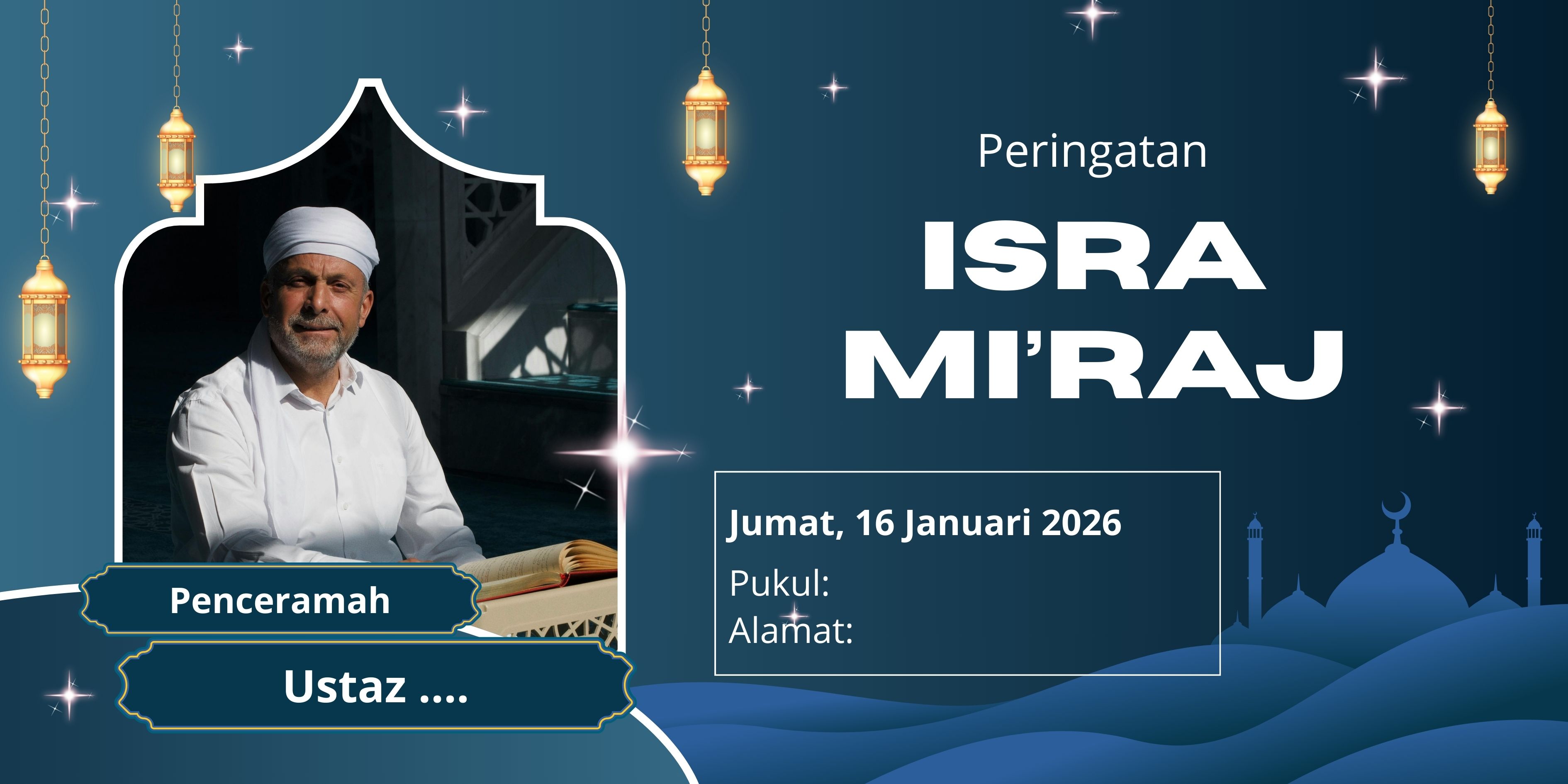 Spanduk Isra Mikraj 2026 cocok untuk segala event keagamaan.