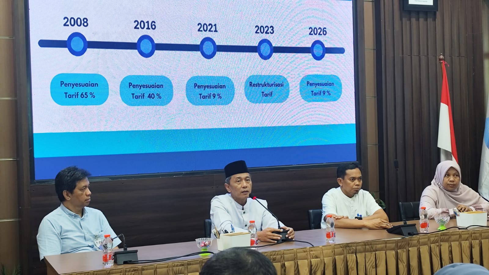 HARGA BARU: Jajaran direksi Perumda Tirta Kencana Samarinda mengelar press rilis mengenai penyesuaian tarif yang berlaku tahun ini, di kantor pusat perumda, Jumat (23/4).