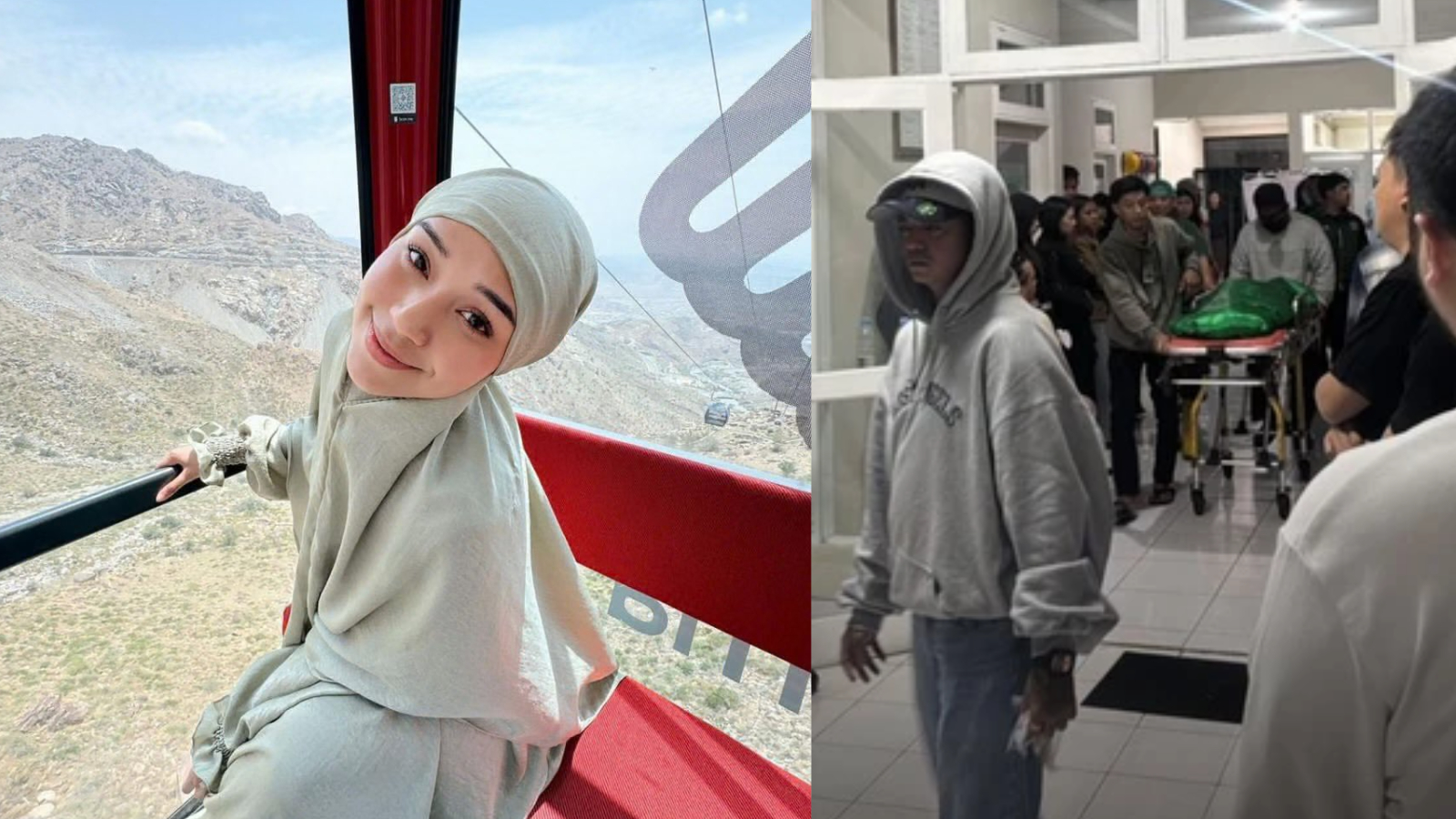 Potret Lula Lahfah saat menunaikan ibadah umrah dan saat jenazahnya berada di RSUP Fatmawati.