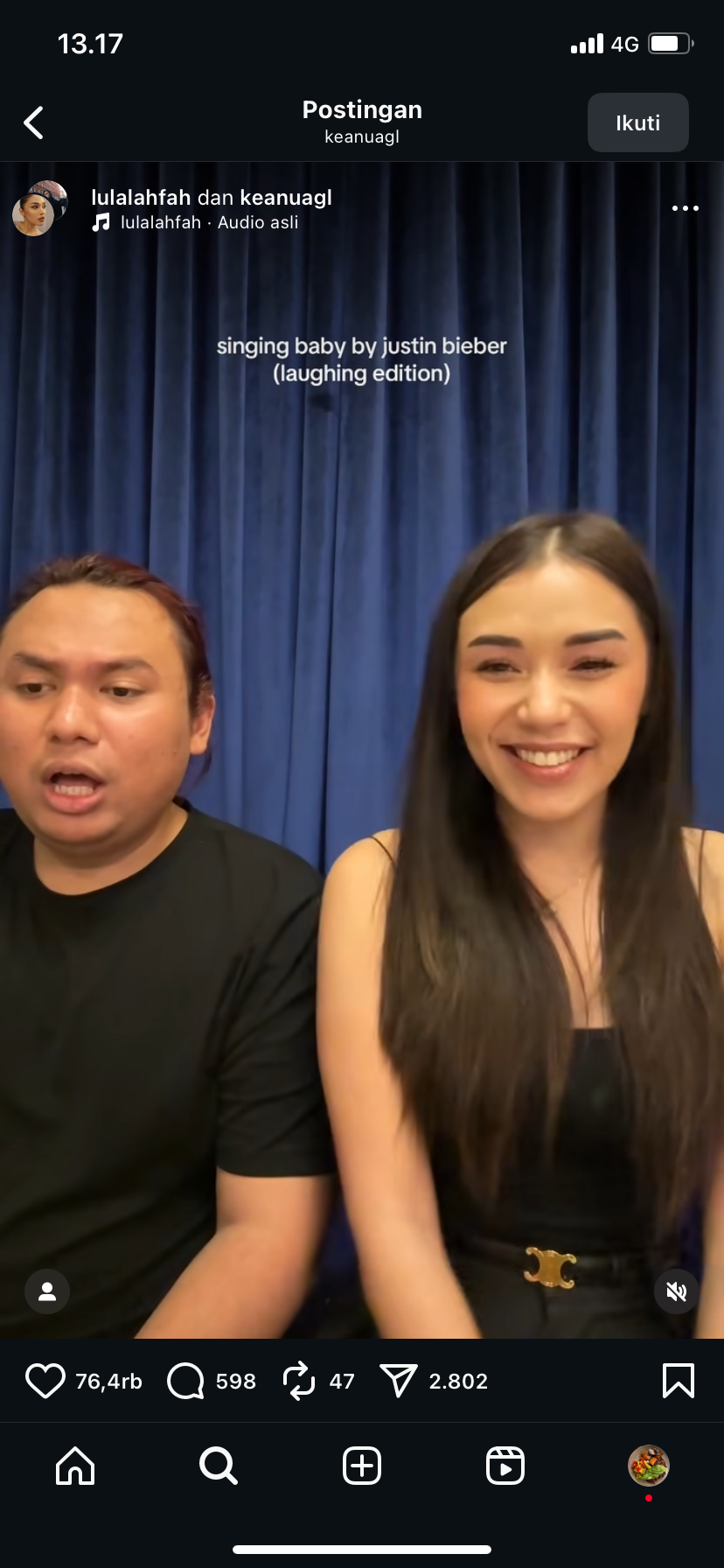 Kenangan Keanu bersama Lula Lahfah.