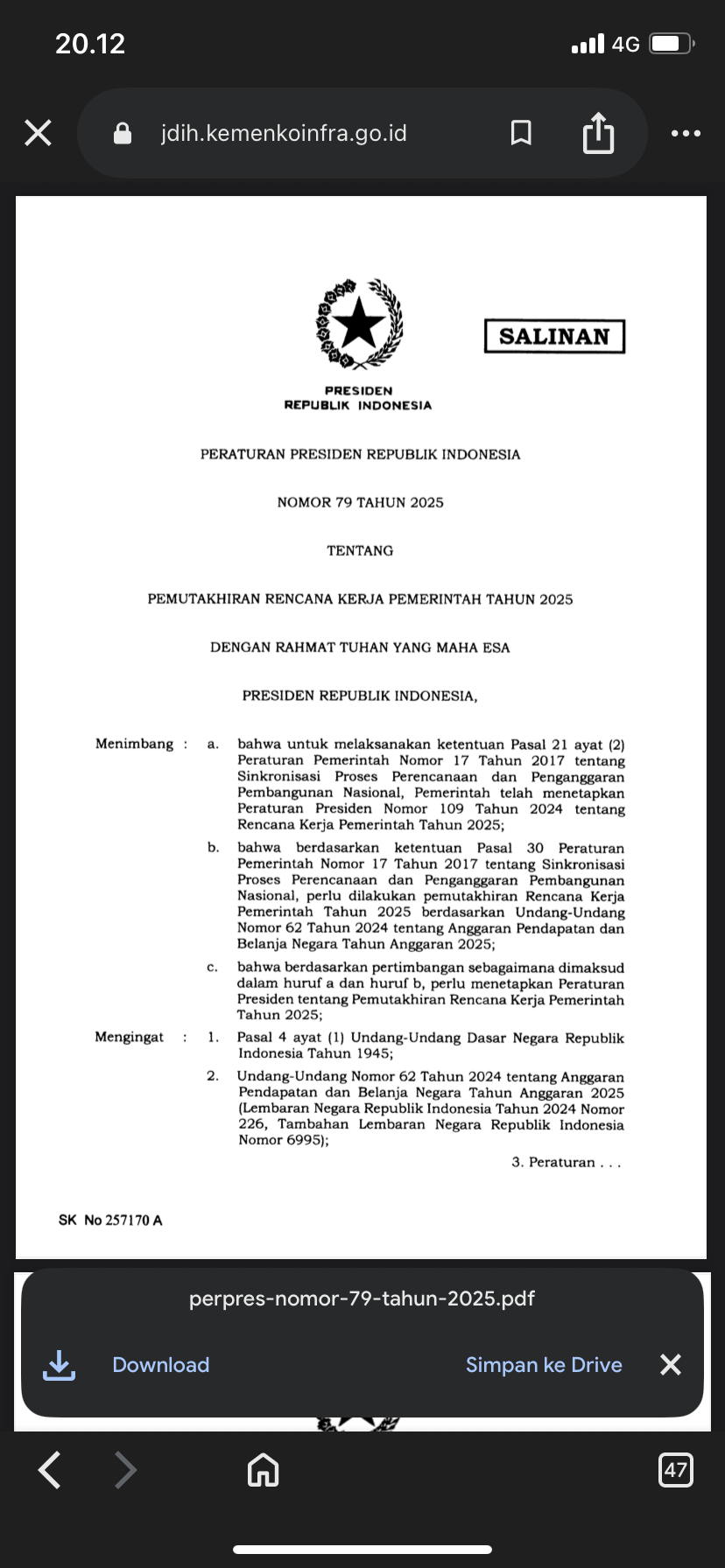 Salinan Perpres 79/2025 tentang gaji PNS.