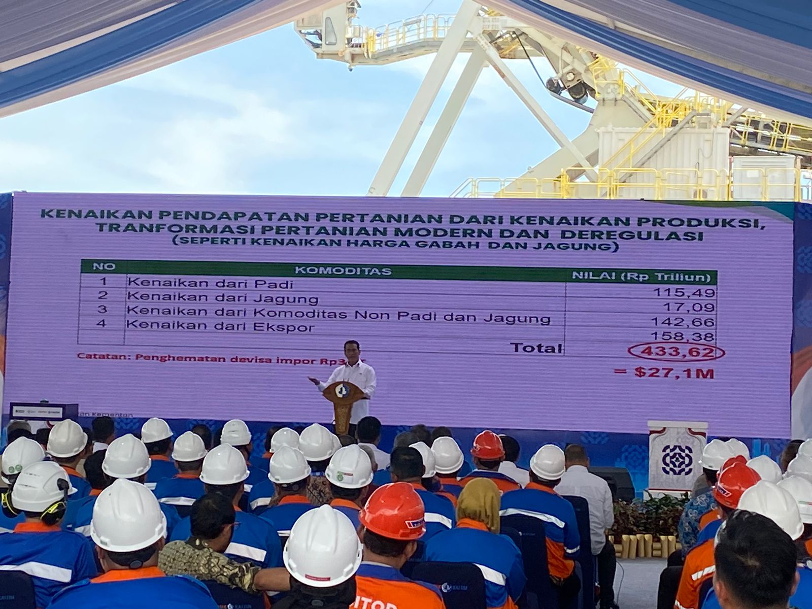 TINJAU: Menteri Pertanian Andi Arman Sulaiman ikut menghadiri peresmian revamping pabrik amoniak kaltim 2milik PT Pupuk Kaltim. (ADIEL KUNDHARA/KP)