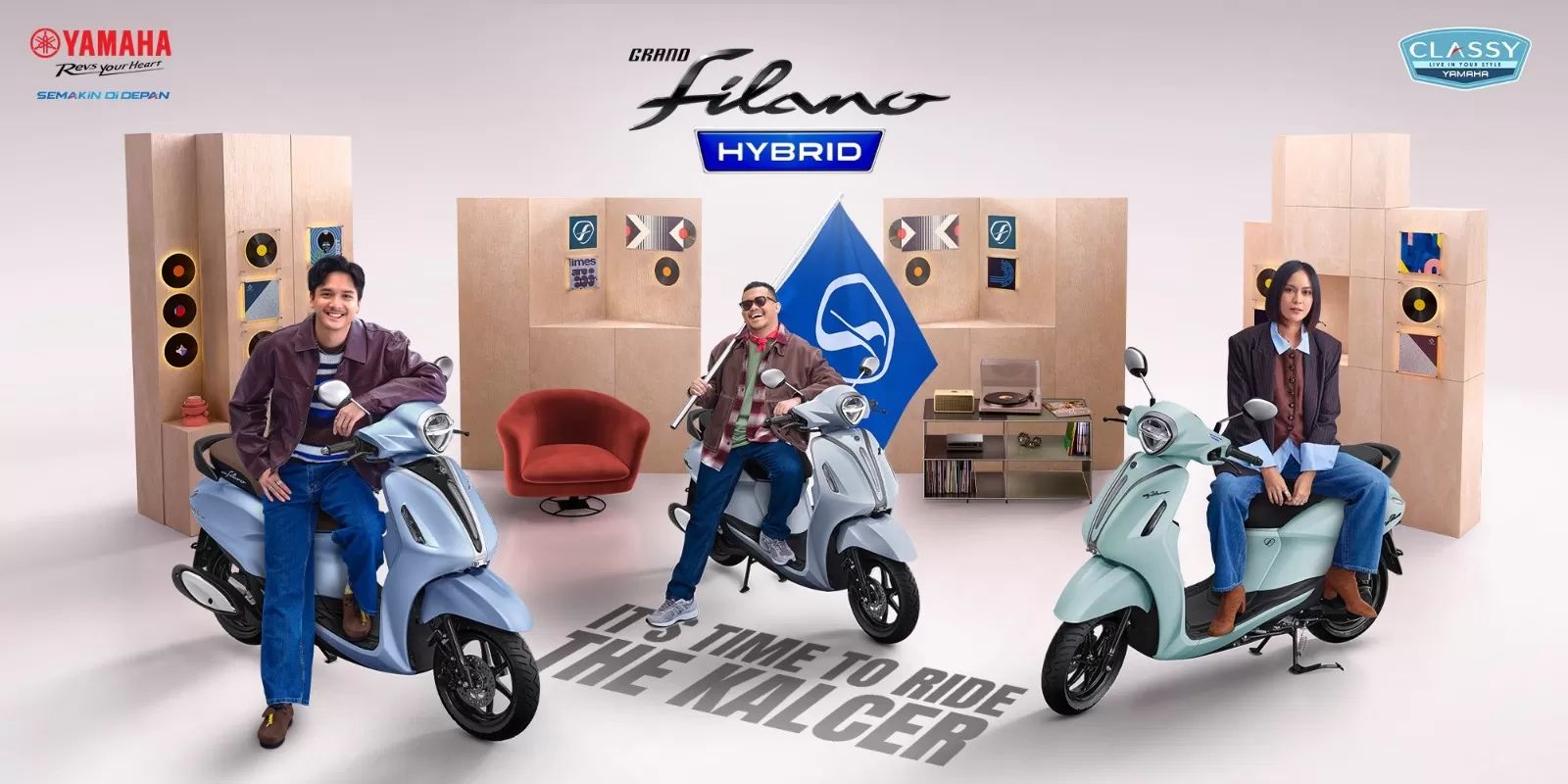 IKONIK: Yamaha menghadirkan penyegaran warna terbaru untuk Grand Filano Hybrid yang tampil semakin kalcer dan semakin penuh gaya.