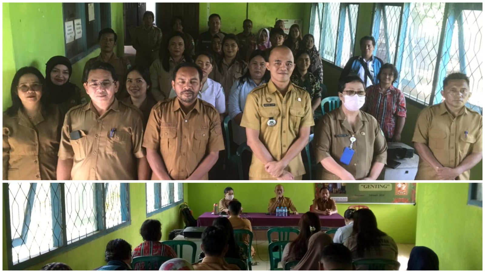 Petugas DP2KB&P3A Kutai Barat bersama pemerintah Kecamatan Linggang Bigung membina orang tua asuh dalam program GENTING untuk cegah stunting.