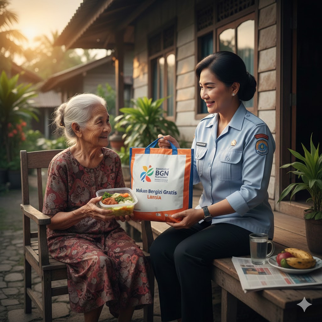 Ilustrasi lansia menerima MBG dari pemerintah.