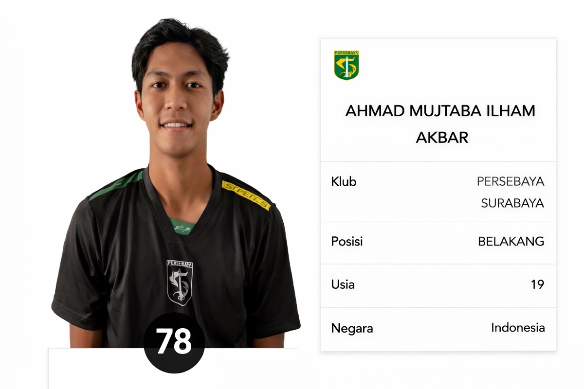 Ahmad Mujtaba Ilham Akbar, pemain muda berbakat Persebaya Surabaya yang kini resmi menyandang nomor punggung 78 di skuad senior.
