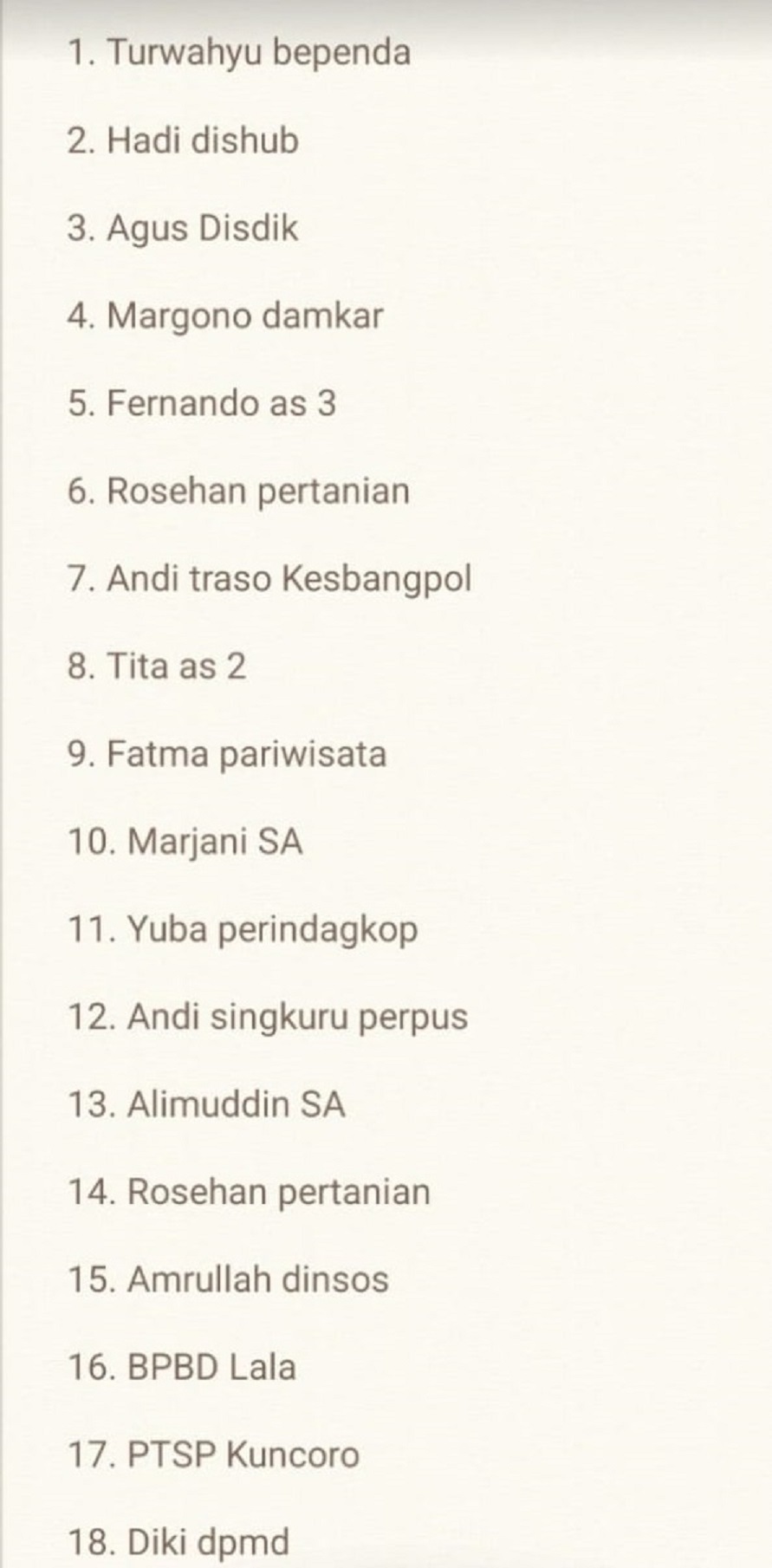 DIKAITKAN: Nama-nama pejabat yang beredar dan dikaitkan dengan rencana mutasi.