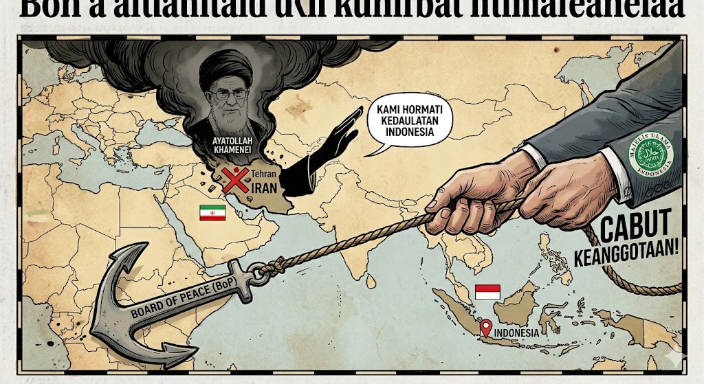 Ilustrasi desakan agar Indonesia cabut dari keanggotaan BoP, dan ujian persahabatan dengan Iran.