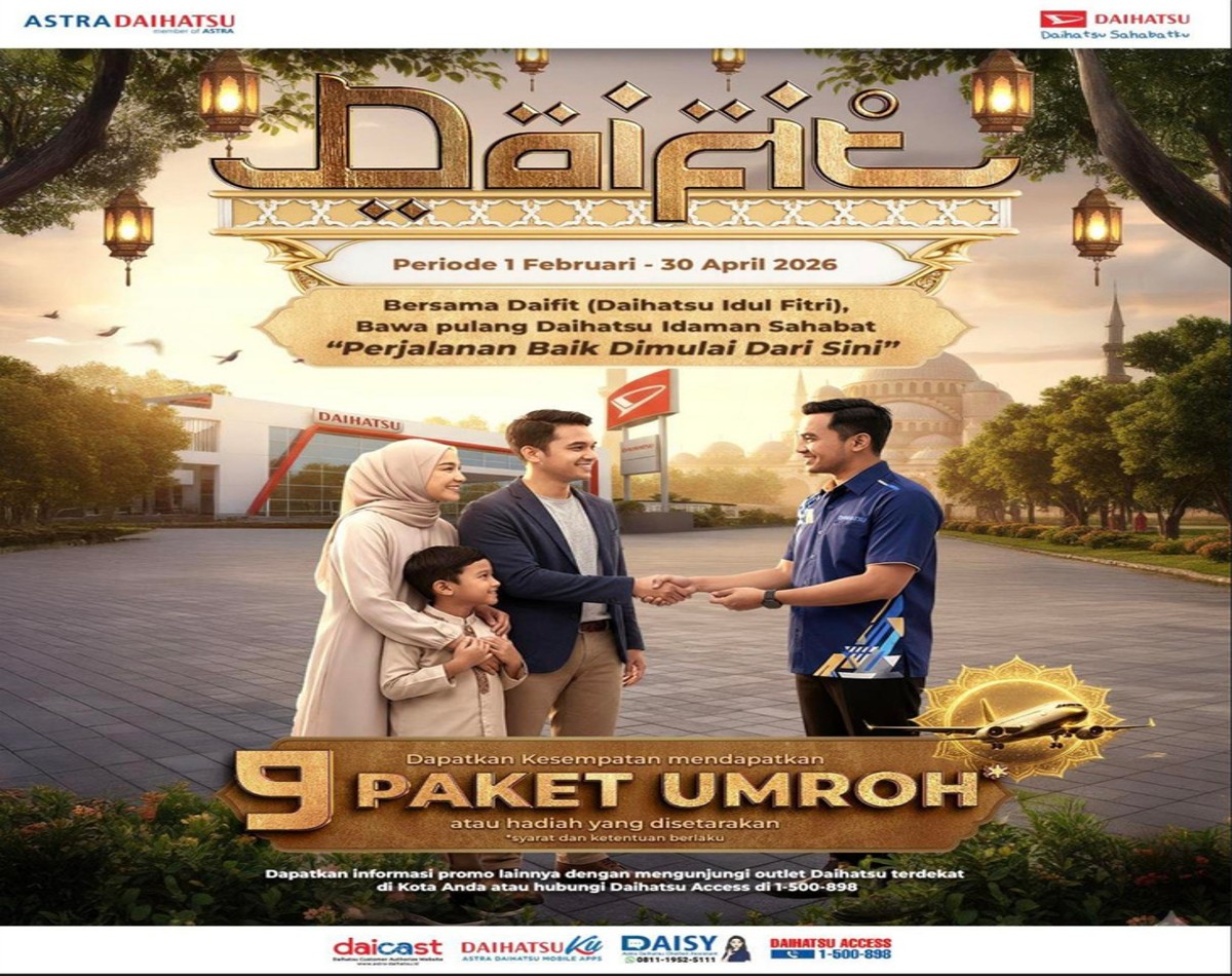 Program DAIFIT Daihatsu tawarkan diskon, kredit spesial, dan undian umroh bagi pembeli mobil.