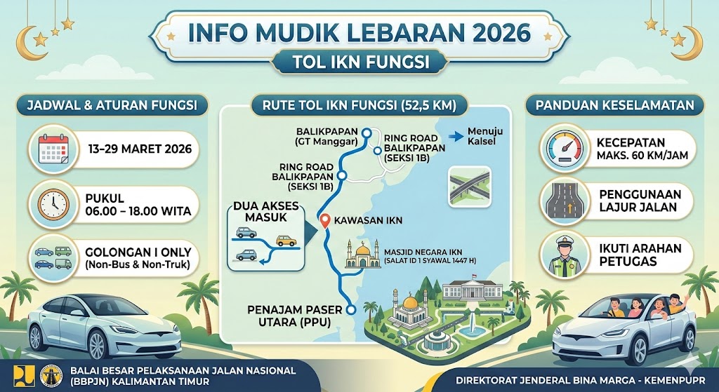 Ilustrasi info mudik Lebaran melalui Tol IKN.