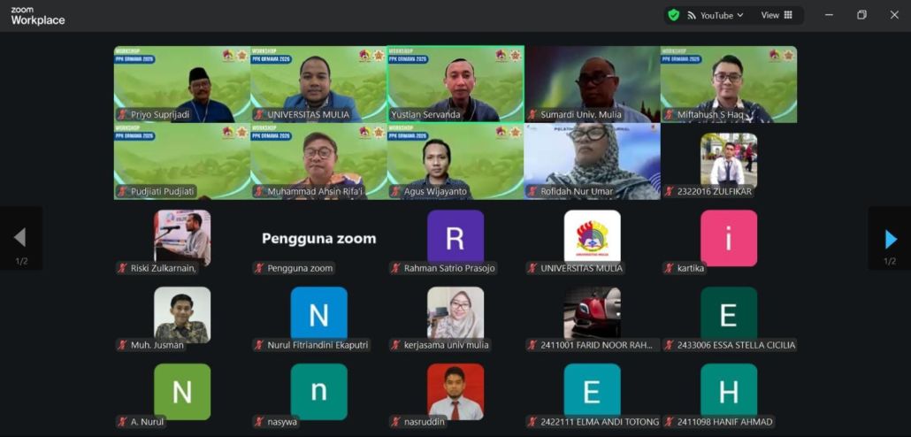 TAMBAH WAWASAN: Workshop PPK Ormawa 2026 secara daring melalui Zoom, diikuti bidang kemahasiswaan dan alumni Universitas Mulia.     