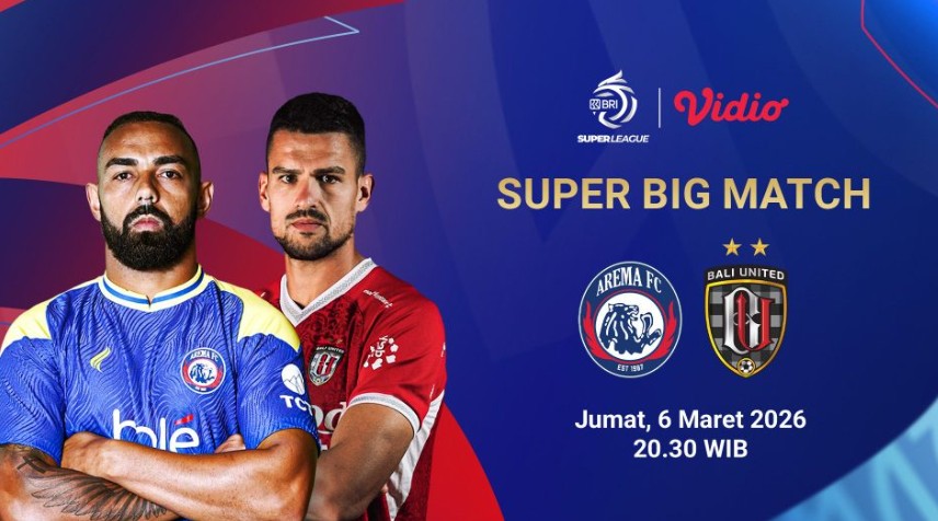 Link live streaming Arema FC vs Bali United malam ini, Jumat 6 Maret 2026.
