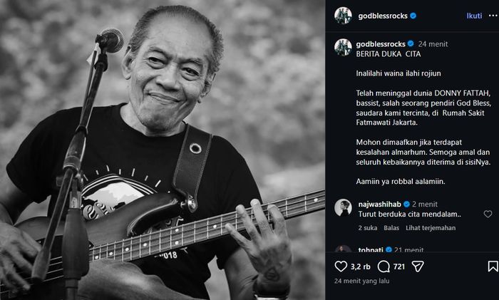 Pesan singkat resmi keluarga Donny Fattah (7/3/2026).