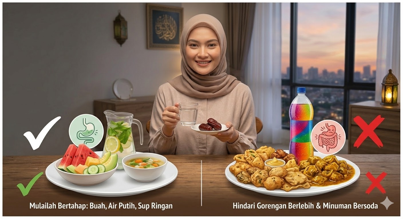 BUKA PUASA: Agar perut tidak begah setelah buka puasa ikuti tahapan menu yang harus disantap.