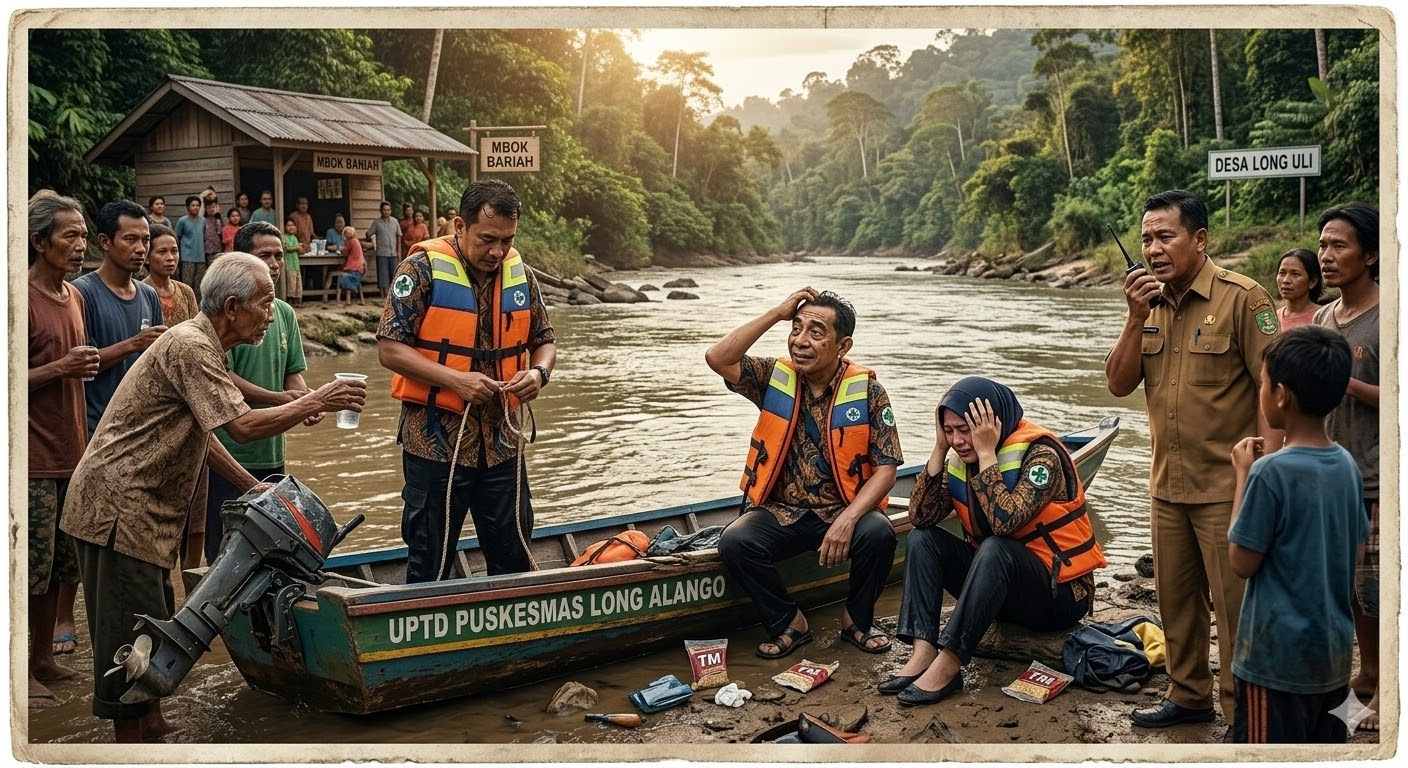 Ilustrasi perahu ketinting bermuatan nakes, karam.