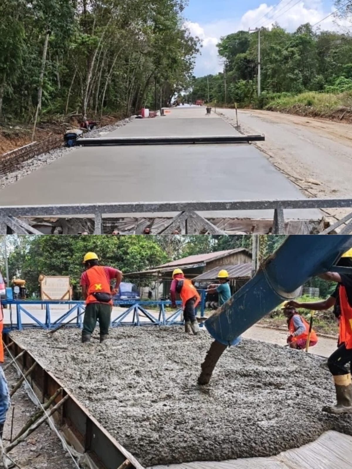Kegiatan pengecoran jalan poros Muara Muntai-Sp Belusuh.  &nbsp;