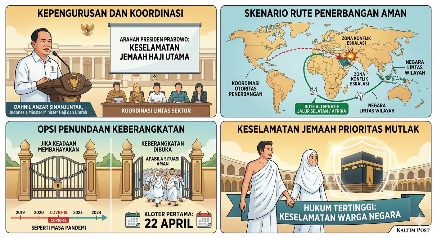 Ilustrasi skenario pemberangkatan jamaah haji di tengah pergolakan Timur Tengah.