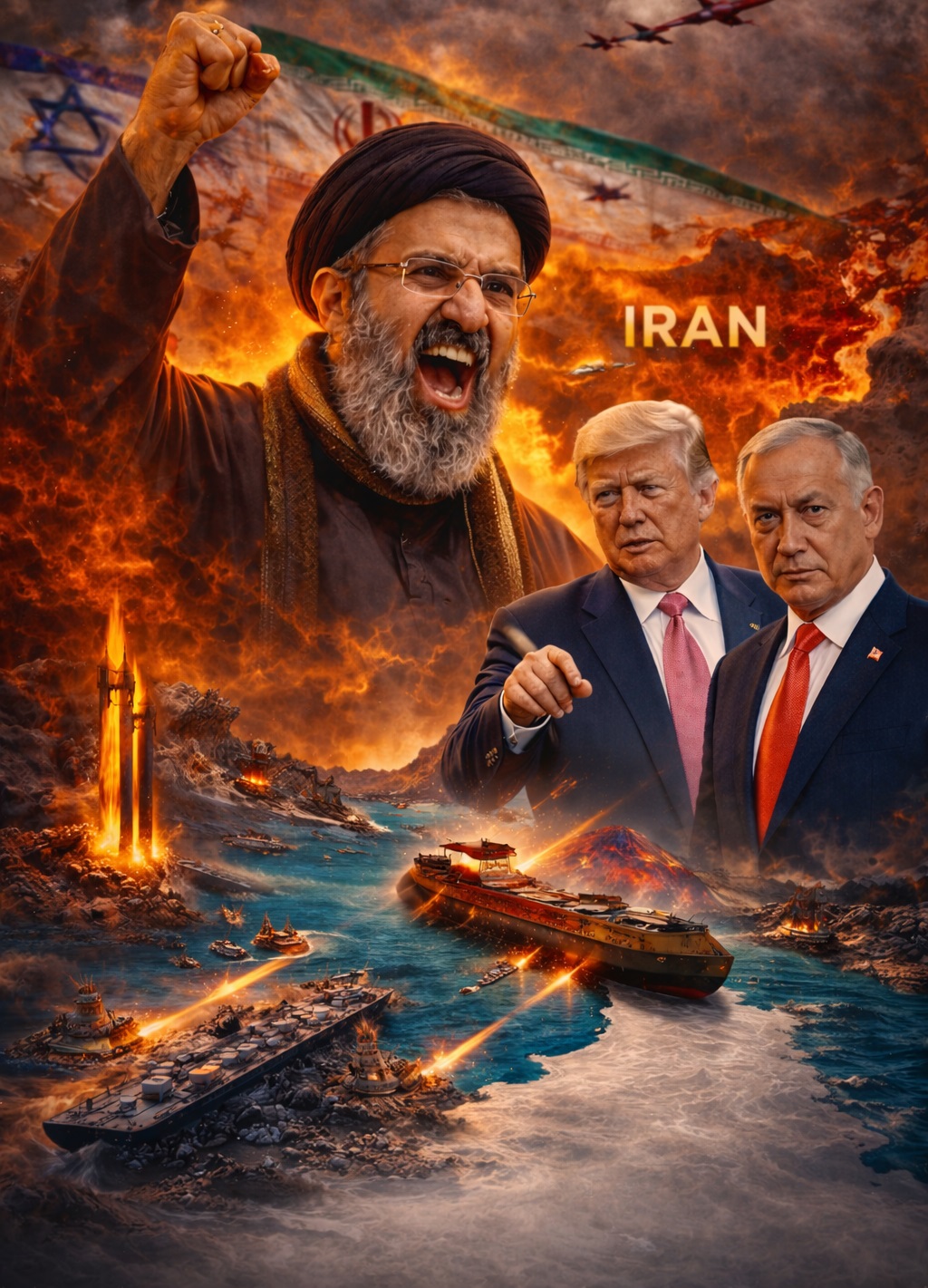 Ilustrasi perang AS, Israel vs Iran.