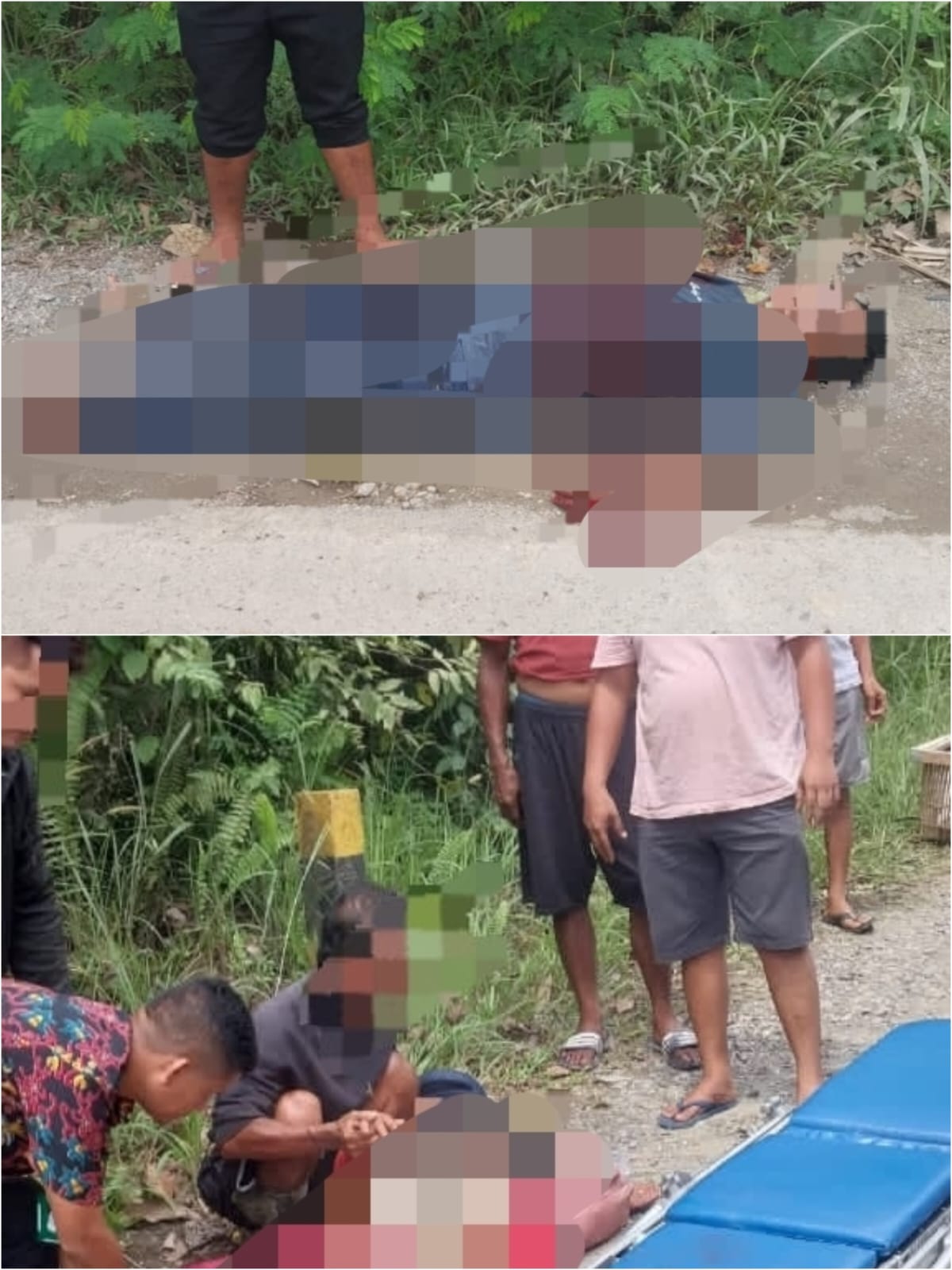 Pelaku laka lantas sekaligus korban penganiayaan S dan korban laka lantas D saat akan dievakuasi.