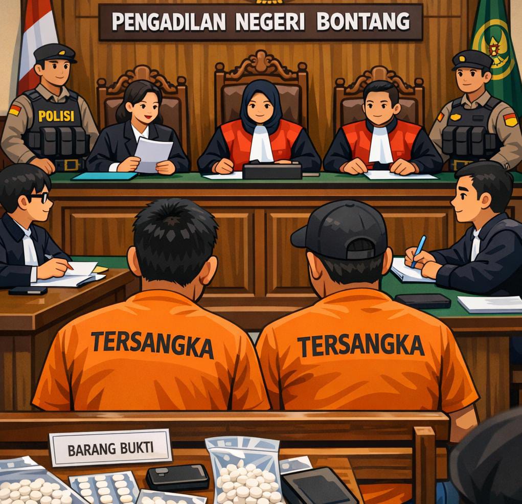 Ilustrasi sidang vonis terdakwa narkoba.