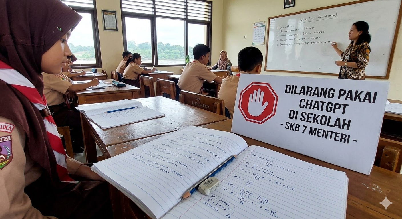 Ilustrasi pelajar dilarang memakai ChatGPT di sekolah.