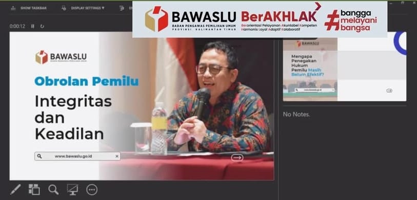 Kegiatan diskusi daring OPTIK yang digelar Bawaslu Kaltim untuk mengevaluasi mekanisme penegakan hukum pemilu yang efektif.