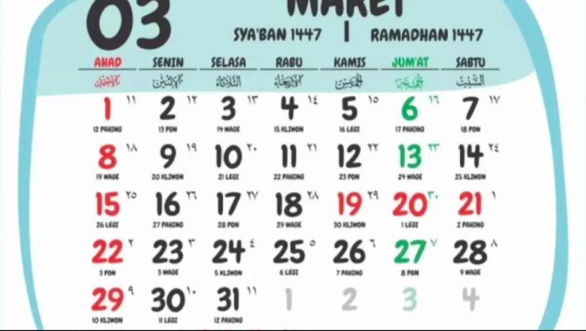 Kalender Maret 2026.