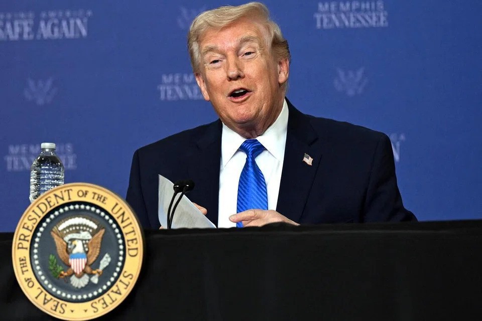 Presiden Amerika Serikat Donald Trump berbicara dalam diskusi meja bundar Memphis Safe Task Force di Memphis, Tennessee, pada 23 Maret 2026. (Foto: AFP)