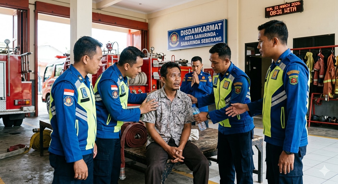 Ilustrasi petugas Damkar Kota Samarinda saat menangani warga yang diduga kesurupan. 