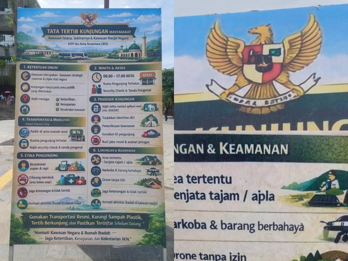 Desain baliho tatib di wilayah IKN yang diduga menggunakan AI secara penuh tanpa perlibatan tenaga profesional. (Foto: X/Netizen Indonesia)