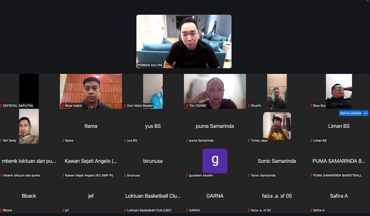 Ketua Perbasi Kaltim Darwin Tandrin memimpin Manager Meeting KBL 2026 secara daring, membahas kesiapan 44 tim yang akan berlaga di Samarinda.
