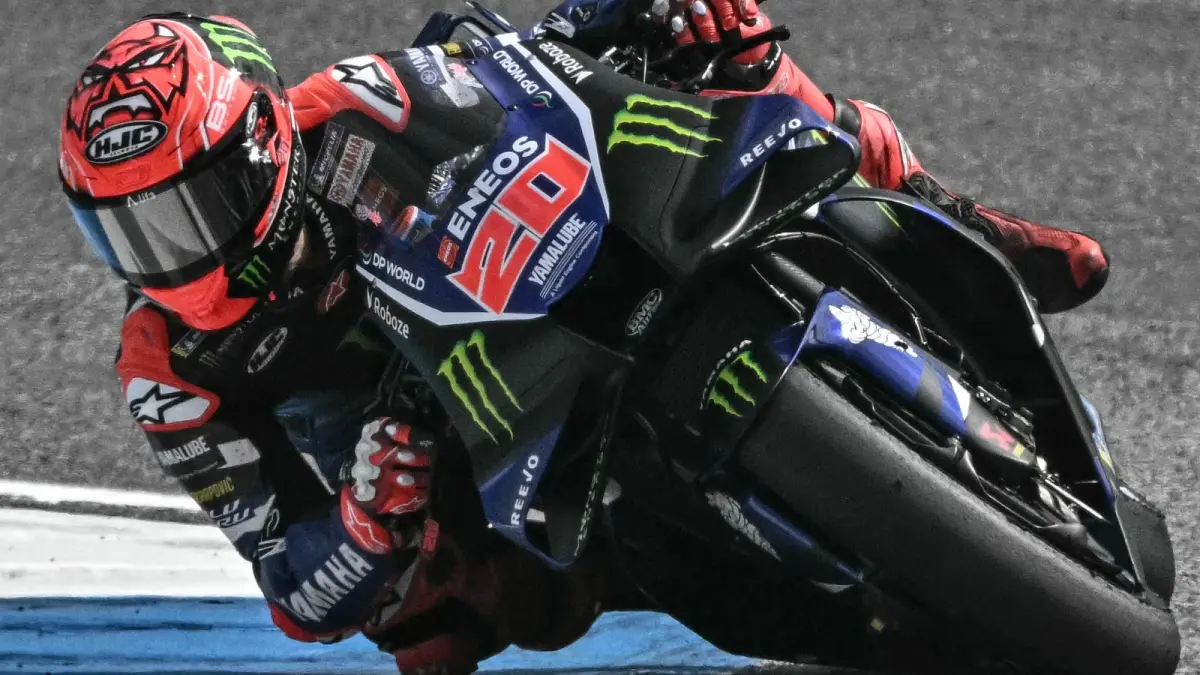 Fabio Quartararo finis di posisi ke-17 pada balapan di COTA, Senin (30/3) dini hari Wita. (LILLIAN SUWANRUMPHA/AFP)