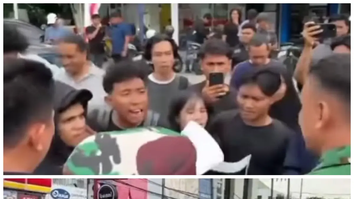 Massa aksi dari Aliansi Balikpapan Bersuara saat tertahan di depan Markas Kodim 0905 Balikpapan, Selasa (31/3/2026). Aksi menuntut pengusutan kasus penyiraman air keras Andrie Yunus ini diduga mendapat tindakan represif dari aparat. (IST)
