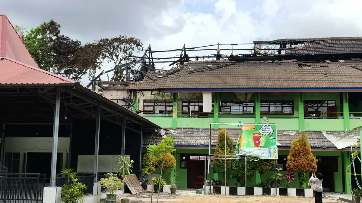 DAMPAK: Kondisi SMP 2 Samarinda pascakebakaran yang mengakibatkan delapan ruang kelas mengalami kerusakan.