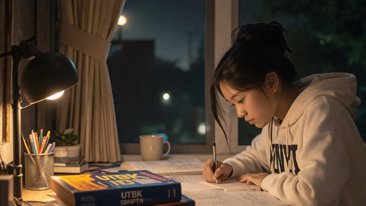 Ilustrasi siswa sedang fokus belajar untuk persiapan UTBK 2026. (Generate AI)