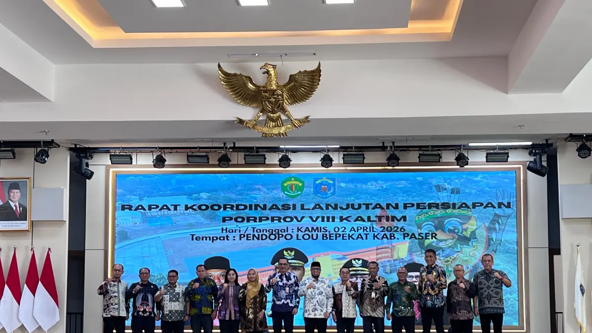 MATANGKAN PERSIAPAN: Rapat besar persiapan Porprov Kaltim 2026 ke-8 di Kabupaten Paser digelar di Pendopo Lou Bapekat Paser, Kamis (2/4).