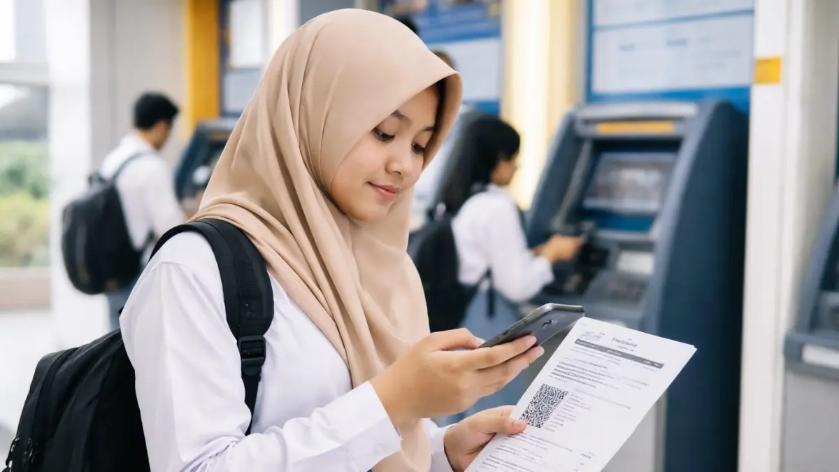 Ilustrasi peserta UTBK membayar biaya pendaftaran.