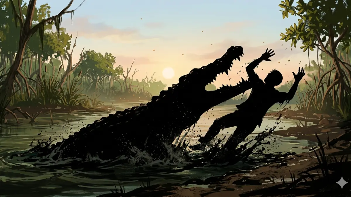 Ilustrasi manusia diterkam buaya.