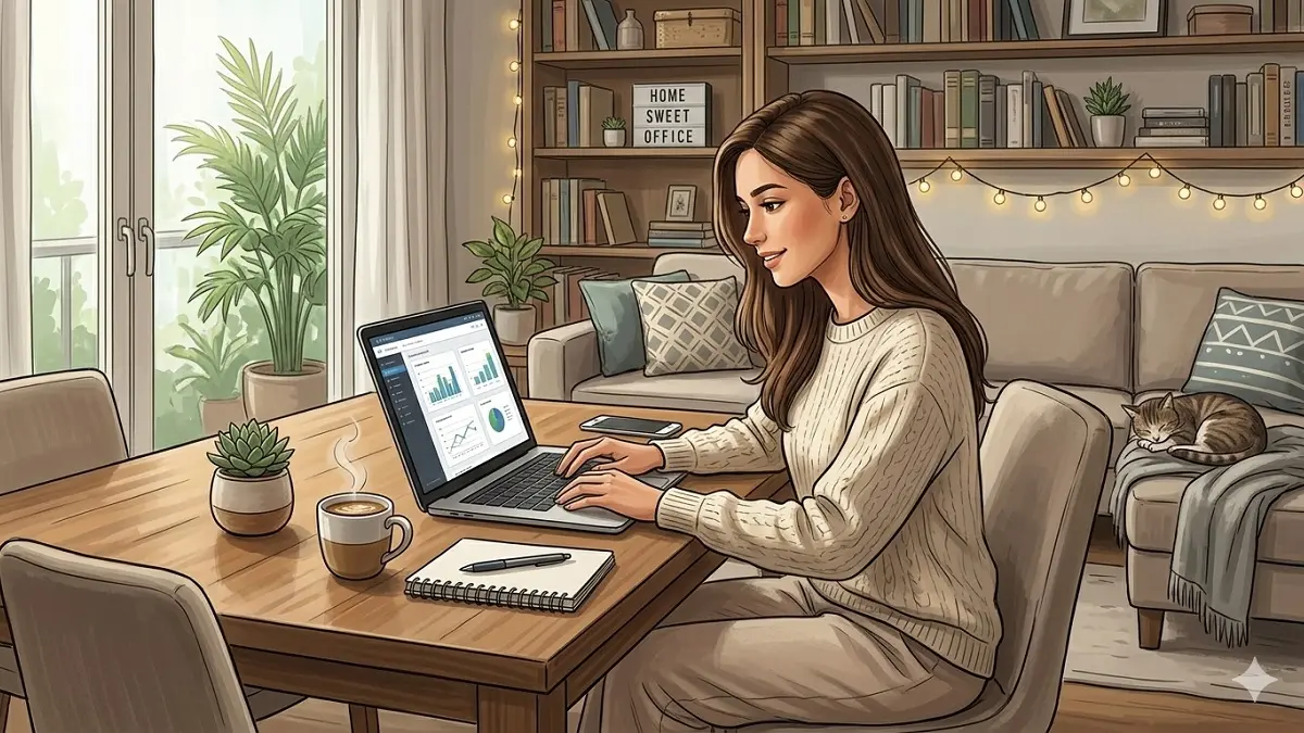 Ilustrasi karyawan bekerja dari rumah. (Generate AI)