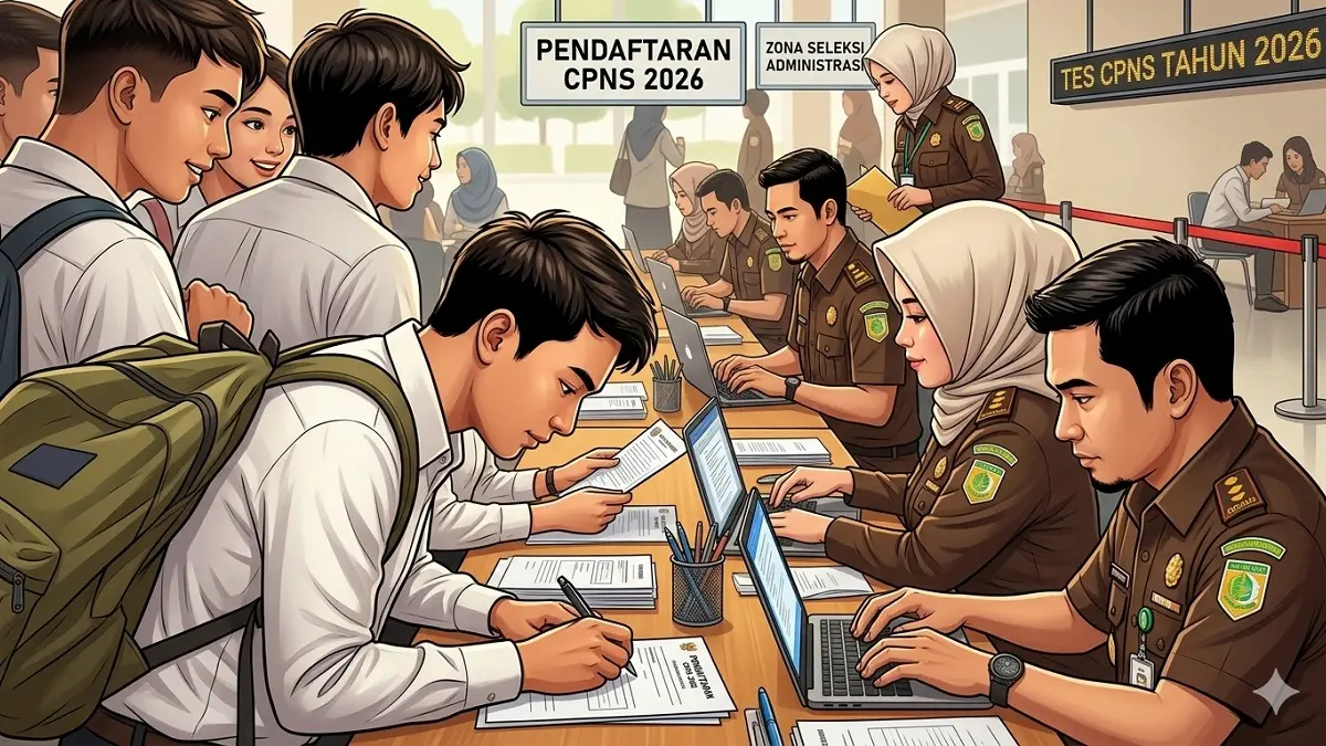 Ilustrasi para fresh graduate sedang mendaftar untuk CPNS 2026. (Generate AI)