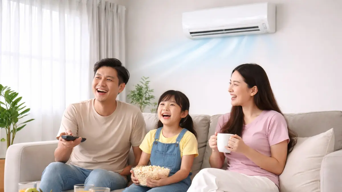 Ilustrasi suasana di rumah yang menyenangkan karena AC yang maksimal menghasilkan udara sejuk. 
