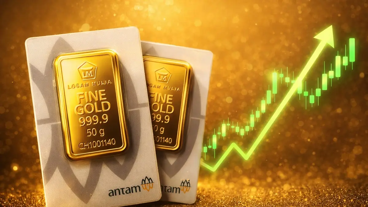 Update harga emas Antam hari ini 8 April 2026 menguat Rp50.000, Buyback ikut melonjak drastis. (Generate AI)