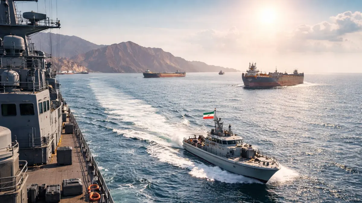 Ilustrasi selat Hormuz saat diserang Iran.