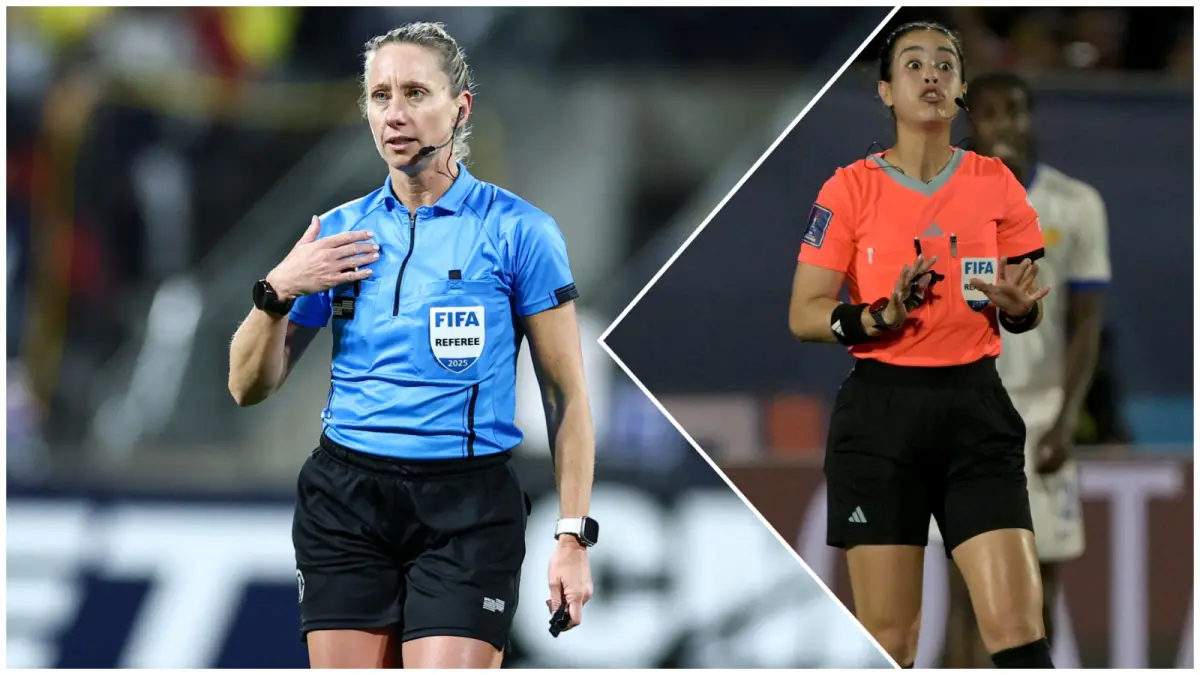 Katia Itzel Garcia asal Meksiko (kiri) dan Tori Penso asal Amerika Serikat jadi perwakilan wasit perempuan dalam Piala Dunia 2026. (RODRIGO ARANGUA-CHARLY TRIBALLEAU/AFP)