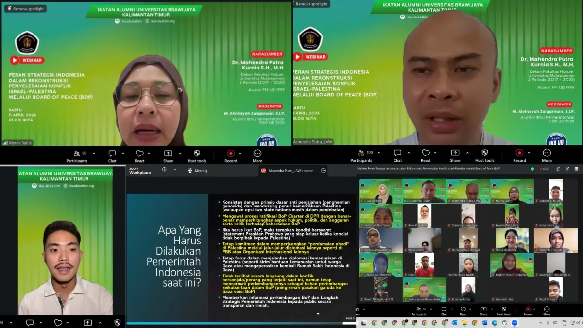 MENGAWAL ISU STRATEGIS: Dalam webinar nasional, IKA UB Kaltim ikut mengawal isu-isu strategis global demi kepentingan bangsa. (IKA UB Kaltim)