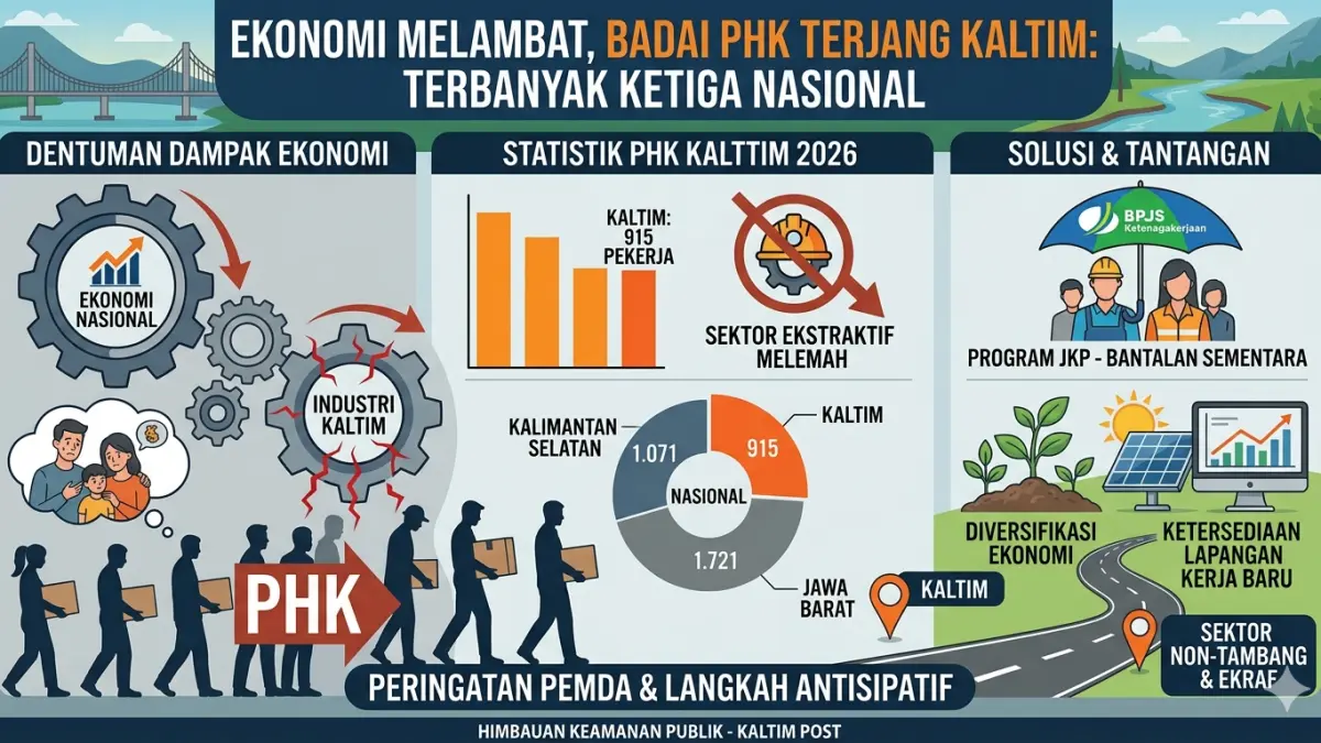 Ilustrasi PHK yang menempatkan Kaltim masuk tiga besar nasional 2026. (Generate AI)