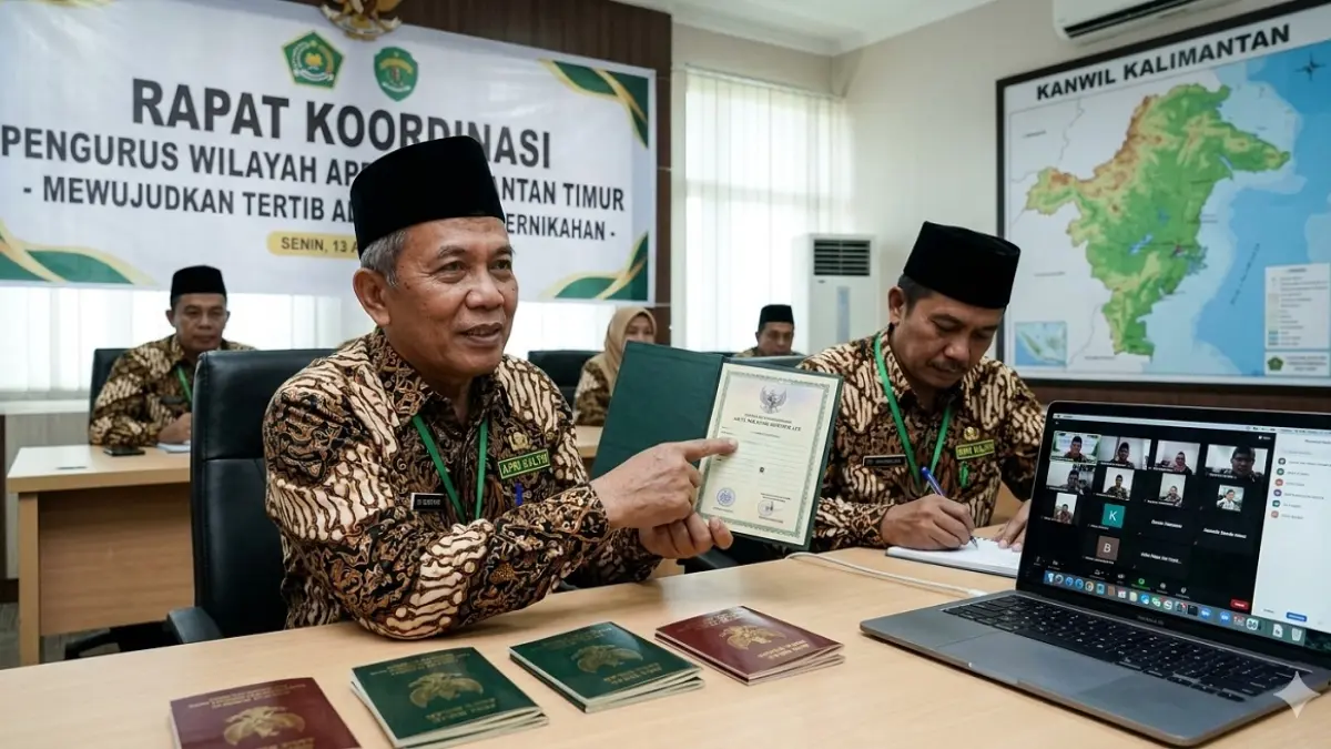 Ilustrasi PW APRI Kaltim saat menggelar rapat koordinasi menyepakati transformasi peran penghulu yang lebih luas. (Generate AI)